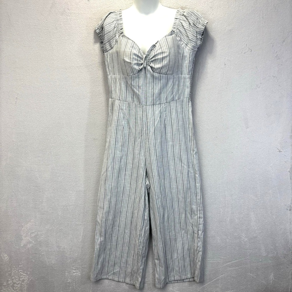 Derek‎ Heart Wide Leg Smocked Jumpsuit Womens XL Gray Blue Sweetheart Cotton